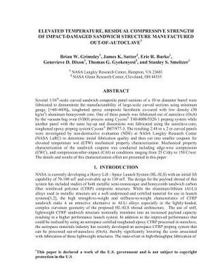 Elevated Temperature, Residual Compressive Strength of Impact-Damaged Sandwich Structure Manufactured Out-Of-Autoclave by National Aeronautics and Space Adm Nasa