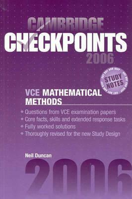 Cambridge Checkpoints Vce Mathematical Methods Cas Units 1 and 2 by Natalie Caruso, David Tynan, Neil Duncan