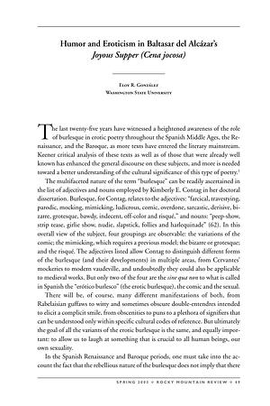 Humor and Eroticism in Baltasar del Alcázar's Joyous Supper (Cena jocosa) (from Rocky Mountain Review, Vol. 57) by Eloy R. González