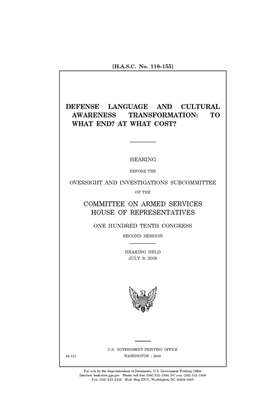 Defense language and cultural awareness transformation by Committee on Armed Services (house), United States House of Representatives, United State Congress