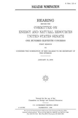 Salazar nomination by Committee on Energy and Natura (senate), United States Senate, United States Congress