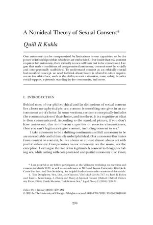 A Nonideal Theory of Sexual Consent by Quill R. Kukla