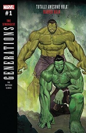 Generations: Banner Hulk & The Totally Awesome Hulk #1 by Greg Pak, Brian Michael Bendis, Greg Smallwood, Tom Taylor, Nick Spencer, Ramón Pérez, Kelly Thompson, Mahmud Asrar, Brent Schoonover, Jason Aaron, Paul Renaud, Cullen Bunn, Ramon Rosanas, Jorge Molina, G. Willow Wilson, Marco Rudy, Nelson Blake II, R.B. Silva, Stephanie Hans, David Nakayama, Matteo Buffagni, Stefano Raffaele, Margaret Stohl, Paolo Villanelli