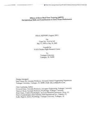 Effects of Above Real Time Training (Artt) on Individual Skills and Contributions to Crew/Team Performance by National Aeronautics and Space Adm Nasa