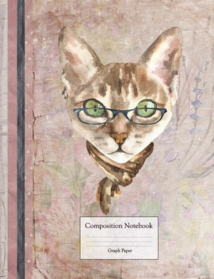 Composition Book - 5x5 Graph Paper: Cute Cat with Glasses and Vintage ...