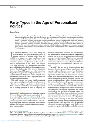 Party Types in the Age of Personalized Politics by Gideon Rahat