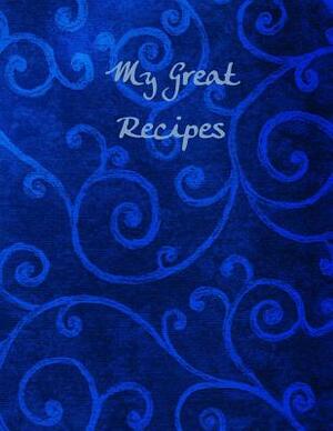 My Great Recipes: Dark Blue Scroll by Wm Journals, Parker Moon