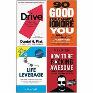 Drive Daniel Pink, So Good They Cant Ignore You, Life Leverage, How To Be Fcking Awesome 4 Books Collection Set by Cal Newport, Daniel H. Pink, Dan Meredith Rob Moore