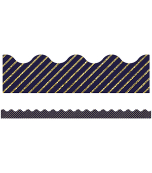 Sparkle and Shine Gold Glitter and Navy Stripe Scalloped Borders by 