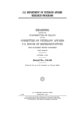 U.S. Department of Veterans Affairs research programs by Committee On Veterans (house), United St Congress, United States House of Representatives