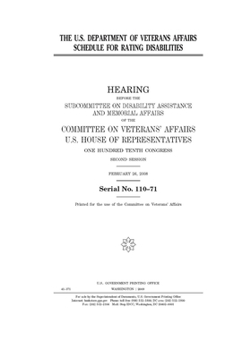 The U.S. Department of Veterans Affairs schedule for rating disabilities by Committee On Veterans (house), United St Congress, United States House of Representatives