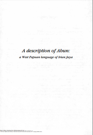 A description of the Abun language: Phonology and Basic Morpho-Syntax by Keith Berry, Christine Berry