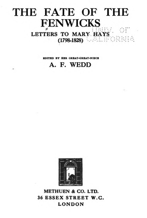 The Fate of the Fenwicks: Letters to Mary Hays (1798-1828) by Eliza Fenwick