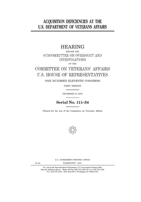 Acquisition deficiencies at the U.S. Department of Veterans Affairs by Committee On Veterans (house), United St Congress, United States House of Representatives