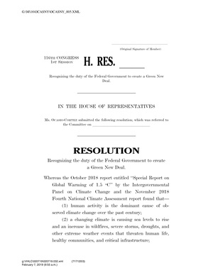 Resolution on a Green New Deal by Alexandria Ocasio-Cortez