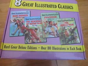 8 Great Illustrated Classics: Hard Cover Deluxe Editions by Jack London, Frances Hodgson Burnett, Mary Mapes Dodge, Walter Scott, Kenneth Grahame, Edgar Allan Poe, Victor Hugo, Rudyard Kipling