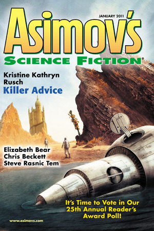 Asimov's Science Fiction, January 2011 by Paul Di Filippo, Chris Beckett, Robert Silverberg, Gwendolyn Clare, Sheila Williams, Elizabeth Bear, Martin Gardner, G.O. Clark, James Patrick Kelly, Steve Rasnic Tem, Geoffrey A. Landis, Ian McHugh, Erwin S. Strauss, Kristine Kathryn Rusch