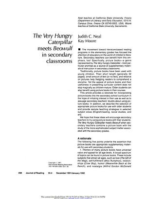 The Very Hungry Caterpillar meets Beowulf in secondary classrooms by Judith C. Neal, Kay Moore