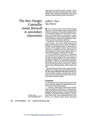 The Very Hungry Caterpillar meets Beowulf in secondary classrooms by Judith C. Neal, Kay Moore