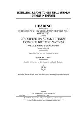 Legislative support to our small business owners in uniform by United States House of Representatives, Committee on Small Business (house), United State Congress