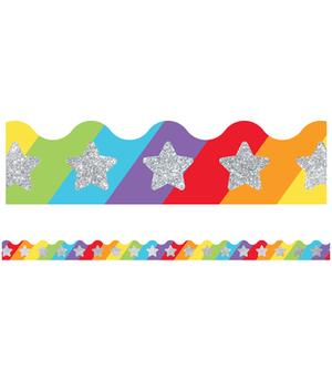 Sparkle and Shine Glitter Stars on Rainbow Scalloped Borders by 