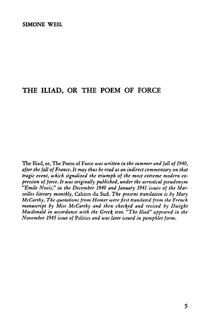 The Iliad or The Poem of Force by Simone Weil