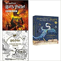 Fantastic beasts and where to find them hardcover, unofficial harry potter cookbook and colouring book 3 books collection set by J.K. Rowling, CookNation, Warner Brothers