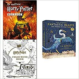 Fantastic beasts and where to find them hardcover, unofficial harry potter cookbook and colouring book 3 books collection set by CookNation, Warner Brothers, J.K. Rowling