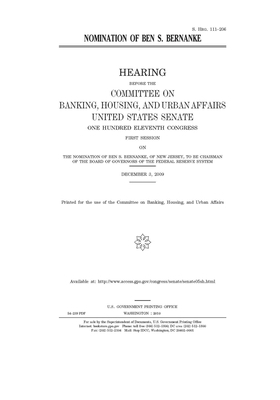 Nomination of Ben S. Bernanke by Committee on Banking Housing (senate), United States Congress, United States Senate