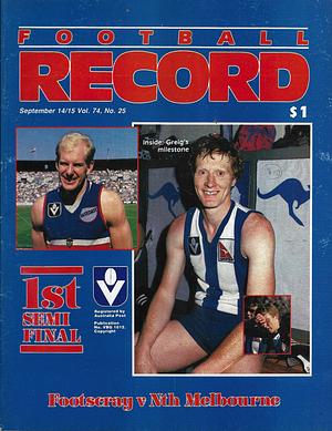 1985 First Semi Final Footy Record Footscray vs. North Melbourne by 