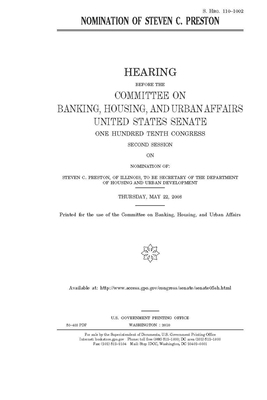 Nomination of Steven C. Preston by Committee on Banking Housing (senate), United States Congress, United States Senate