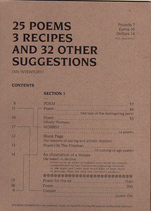 25 Poems, 3 Recipes, And 32 Other Suggestions. (An Inventory) by Tim Key