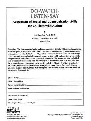 The Assessment of Social and Communication Skills for Children with Autism by Kathleen Quill