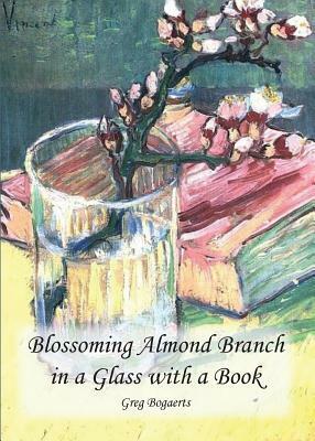 Blossoming Almond Branch in a Glass with a Book by Greg Bogaerts