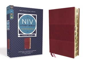NIV Study Bible, Fully Revised Edition, Large Print, Leathersoft, Burgundy, Red Letter, Thumb Indexed, Comfort Print by 
