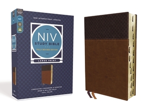 NIV Study Bible, Fully Revised Edition, Large Print, Leathersoft, Brown, Red Letter, Thumb Indexed, Comfort Print by 