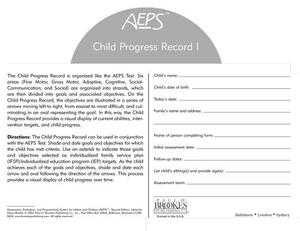 Assessment, Evaluation, and Programming System for Infants and Children (Aeps(r)), Child Progress Record I: Birth to Three Years by Diane Bricker, Joann Johnson, Betty Capt