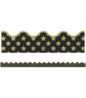 Sparkle and Shine Gold Glitter Stars Scalloped Borders by 