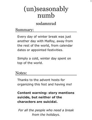 (Un)seasonably Numb by sodamnrad