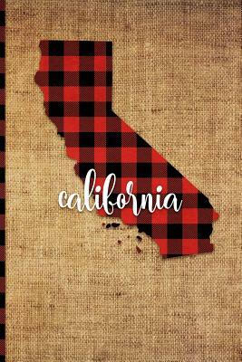 California: 6" x 9" - 108 Pages: Buffalo Plaid California State Silhouette Hand Lettering Cursive Script Design on Soft Matte Cove by Print Frontier