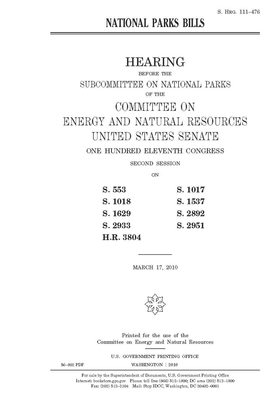 National parks bills by United States Congress, United States Senate, Committee on Energy and Natura (senate)