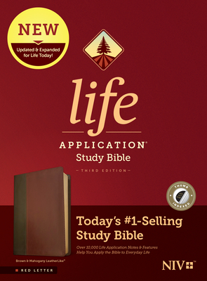 NIV Life Application Study Bible, Third Edition (Red Letter, Leatherlike, Brown/Mahogany, Indexed) by 