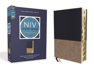NIV Study Bible, Fully Revised Edition, Leathersoft, Navy/Tan, Red Letter, Thumb Indexed, Comfort Print by 