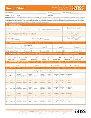 Number Sense Screener(tm) (Nss(tm)) Record Sheets, K-1, Research Edition by Nancy Jordan, Joseph Glutting