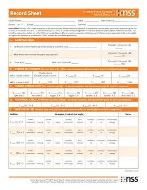 Number Sense Screener(tm) (Nss(tm)) Record Sheets, K-1, Research Edition by Joseph Glutting, Nancy Jordan