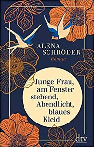 Junge Frau, am Fenster stehend, Abendlicht, blaues Kleid by Alena Schröder