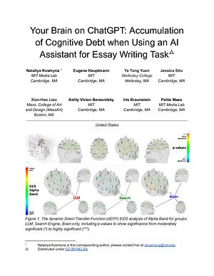 Your Brain on ChatGPT: Accumulation of Cognitive Debt when Using an AI Assistant for Essay Writing Task by Ye Tong Yuan, Xian-Hao Liao, Pattie Maes, Eugene Hauptmann, Nataliya Kosmyna, Jessica Situ, Ashly Vivian Beresnitzky, Iris Braunstein