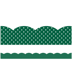 Industrial Cafe Green with White Polka Dots Scalloped Borders by 