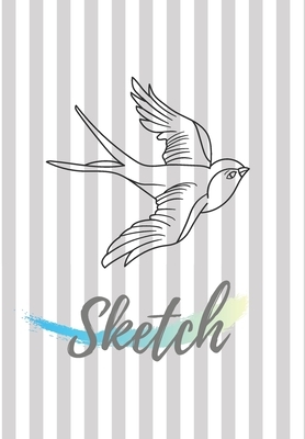 Sketch: White and Grey Stripey Book with Flying bird by Krisanto Studios