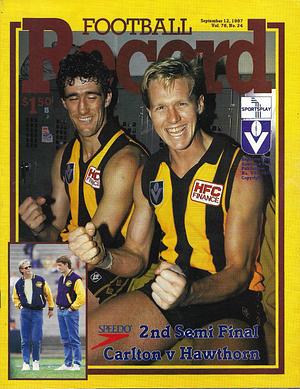 1987 Second Semi Final Footy Record Carlton vs. Hawthorn by 